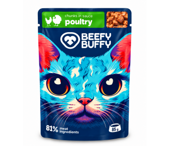 BEEFY BUFFY пауч за котки с птиче месо, 85 г